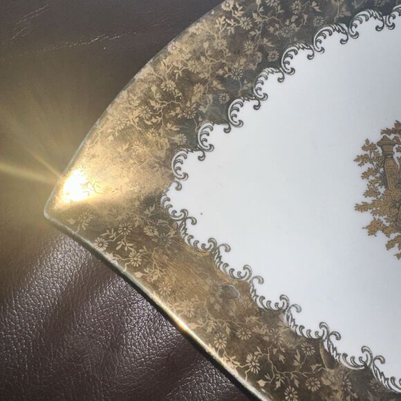 Furstenberg Germany Teardrop Shaped Plate Courtship Gold Rim Rare - Picture 3 of 8